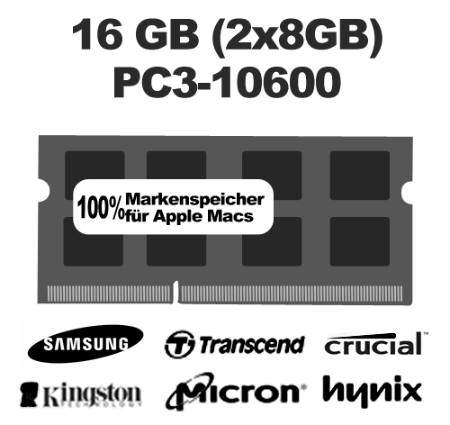 16GB (2x8GB) Kit PC3-10600 1333MHz Arbeitsspeicher Mac SO-DIMM