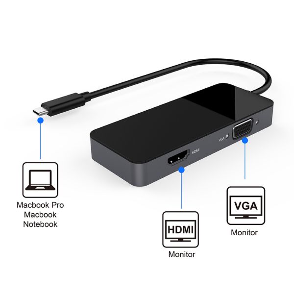 LMP USB-C zu HDMI & VGA Dual Adapter, USB-C (m) zu HDMI (f) & VGA (f)